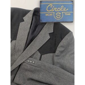 Circle S Western Cut Sports Jacket Blazer Suit  Black Gray 48L Slim Western Yolk